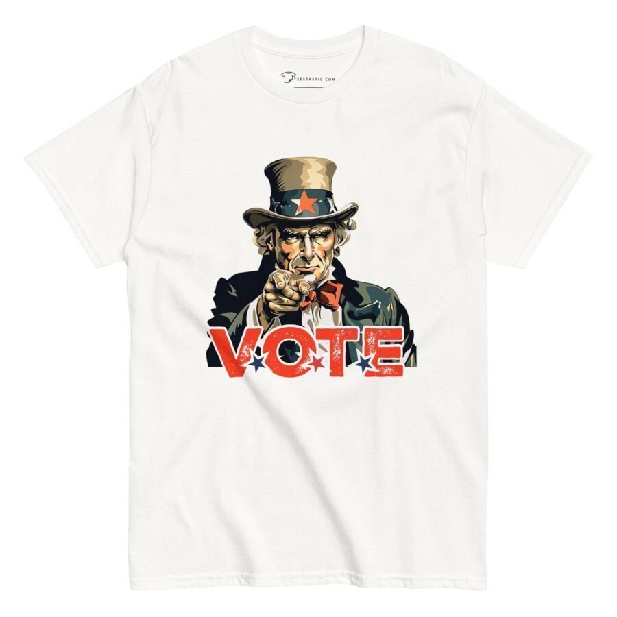 An Vote Uncle Sam | Elections 2024 | Men's Classic Tee-inspired white t-shirt encouraging elections and vote.