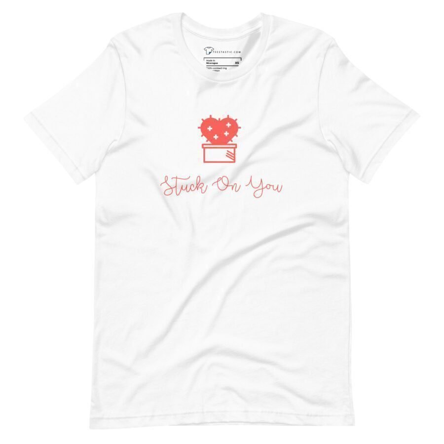 A Stuck On You | Unisex Heavy Cotton t-shirt with a red flower on it.