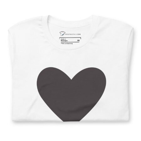 The Black Heart | Unisex T-shirt adorns a unisex white t-shirt.