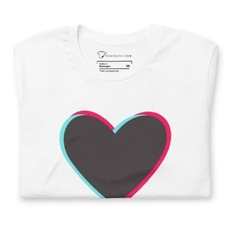 An adorable unisex Love Tik Tok t-shirt featuring a heart design.