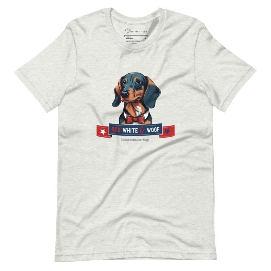 4th July | Red White & Woof | Dachshund Unisex T-shirt - Image 4