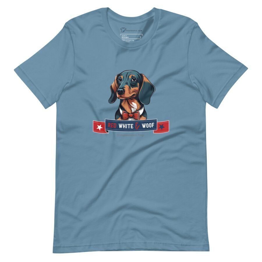 4th July | Red White & Woof | Dachshund Unisex T-shirt - Image 3