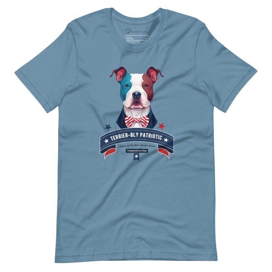 unisex staple t shirt steel blue front 6620efdbb9c34 variable Patriot Bull Terrier