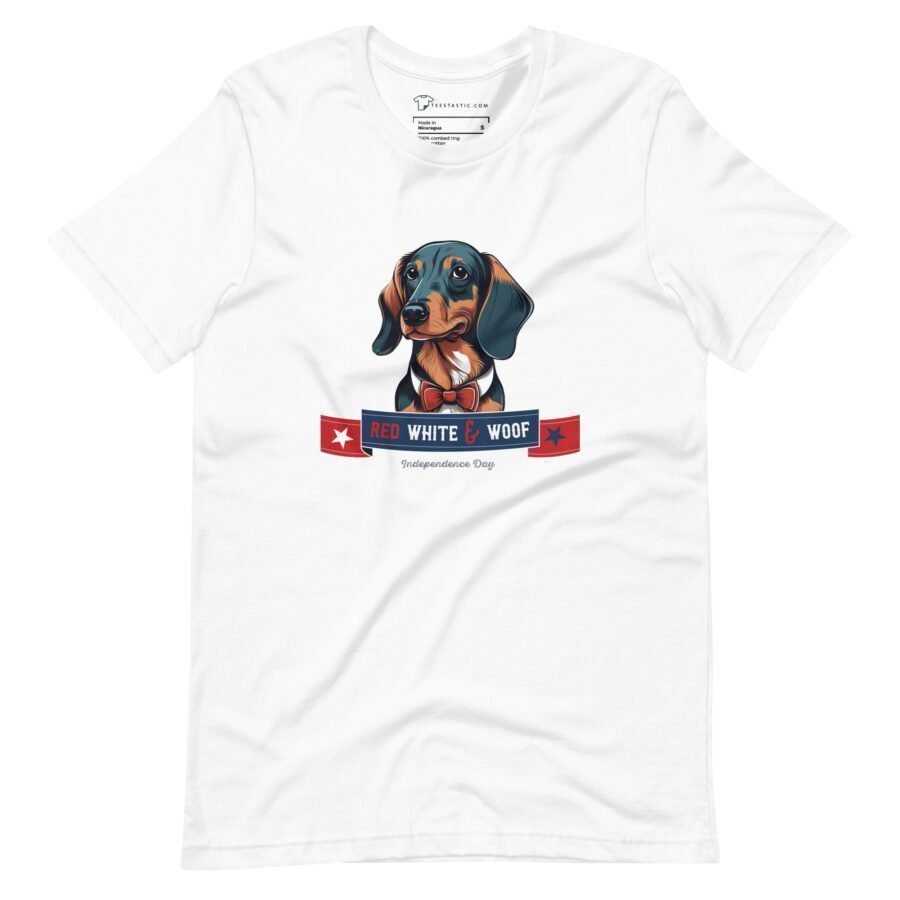 4th July | Red White & Woof | Dachshund Unisex T-shirt - Image 5