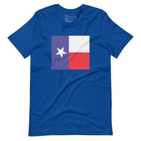 Product Name: Star Flag | Yeah America 24 | Unisex t-shirt

Description: This unisex t-shirt features a printed design of the Texas Star Flag with a blue vertical stripe and white star, along with white and red horizontal stripes.