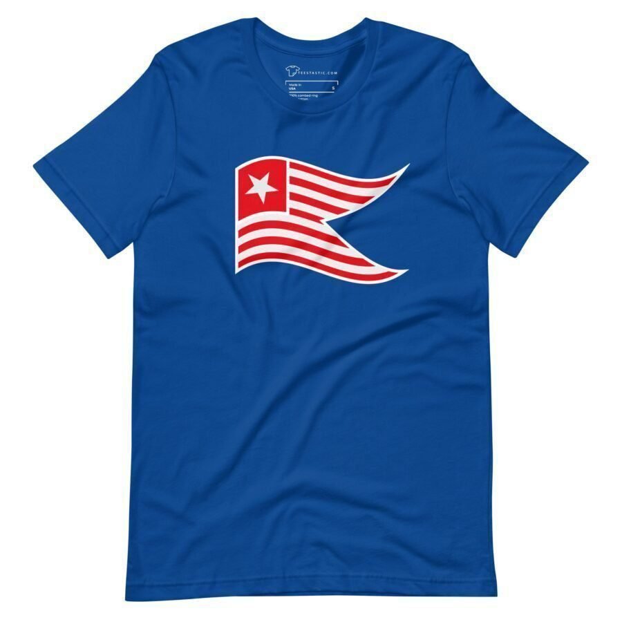The Star and Stripes Red | Elections 2024 | Unisex T-shirt features a stylized red and white flag graphic with a white star on the upper left, perfect for showing your support during Elections 2024.