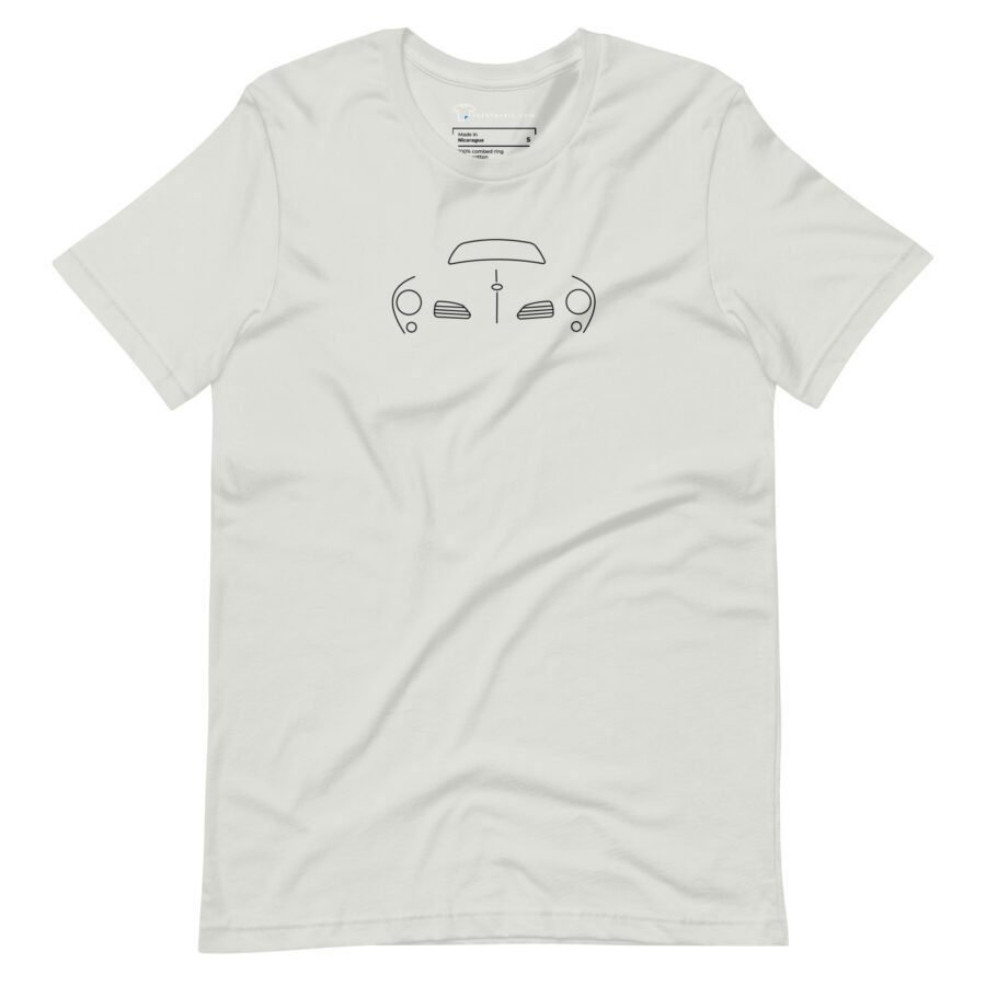 Introducing the CARMEN VW | I Unisex Heavy Cotton Tee, a white cotton t-shirt adorned with a minimalist line drawing of a car front on the chest.